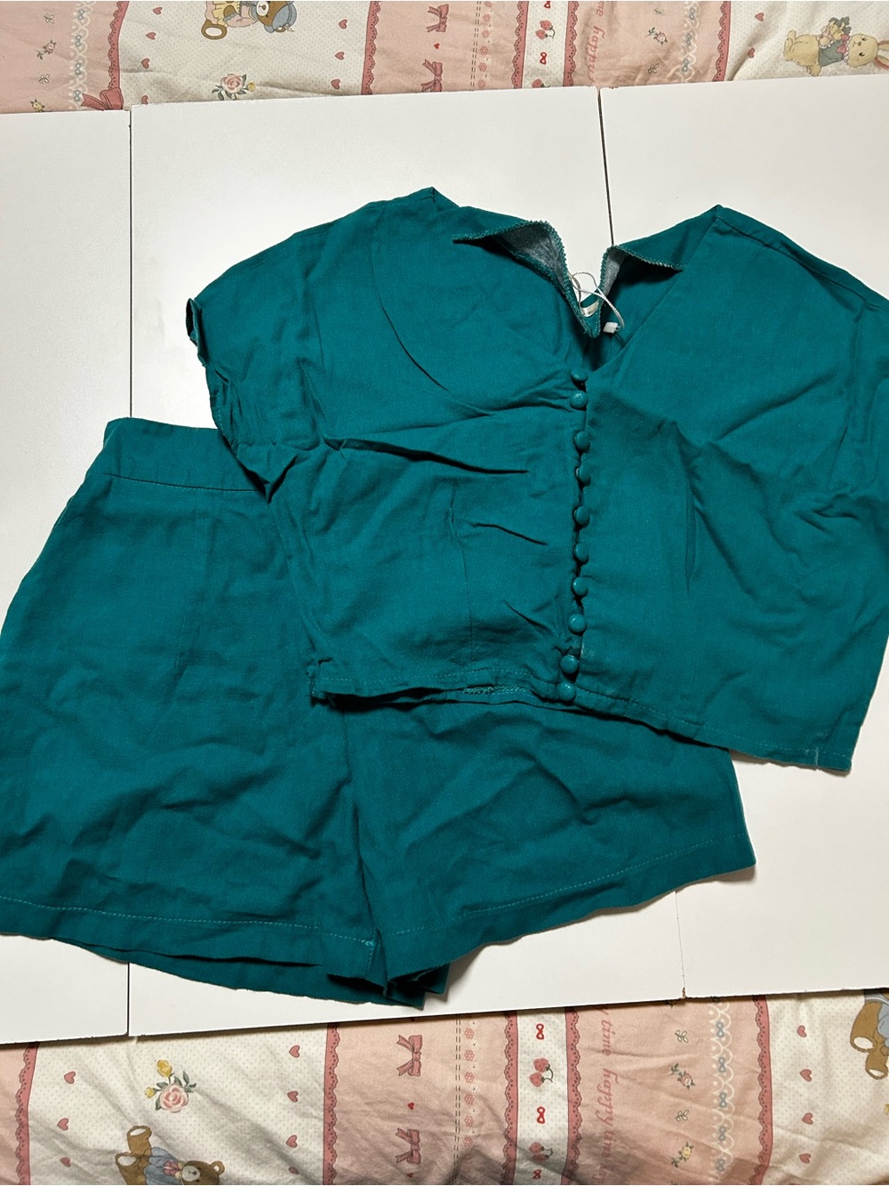 High-Waist Women's Two-Piece Shorts Set in Teal